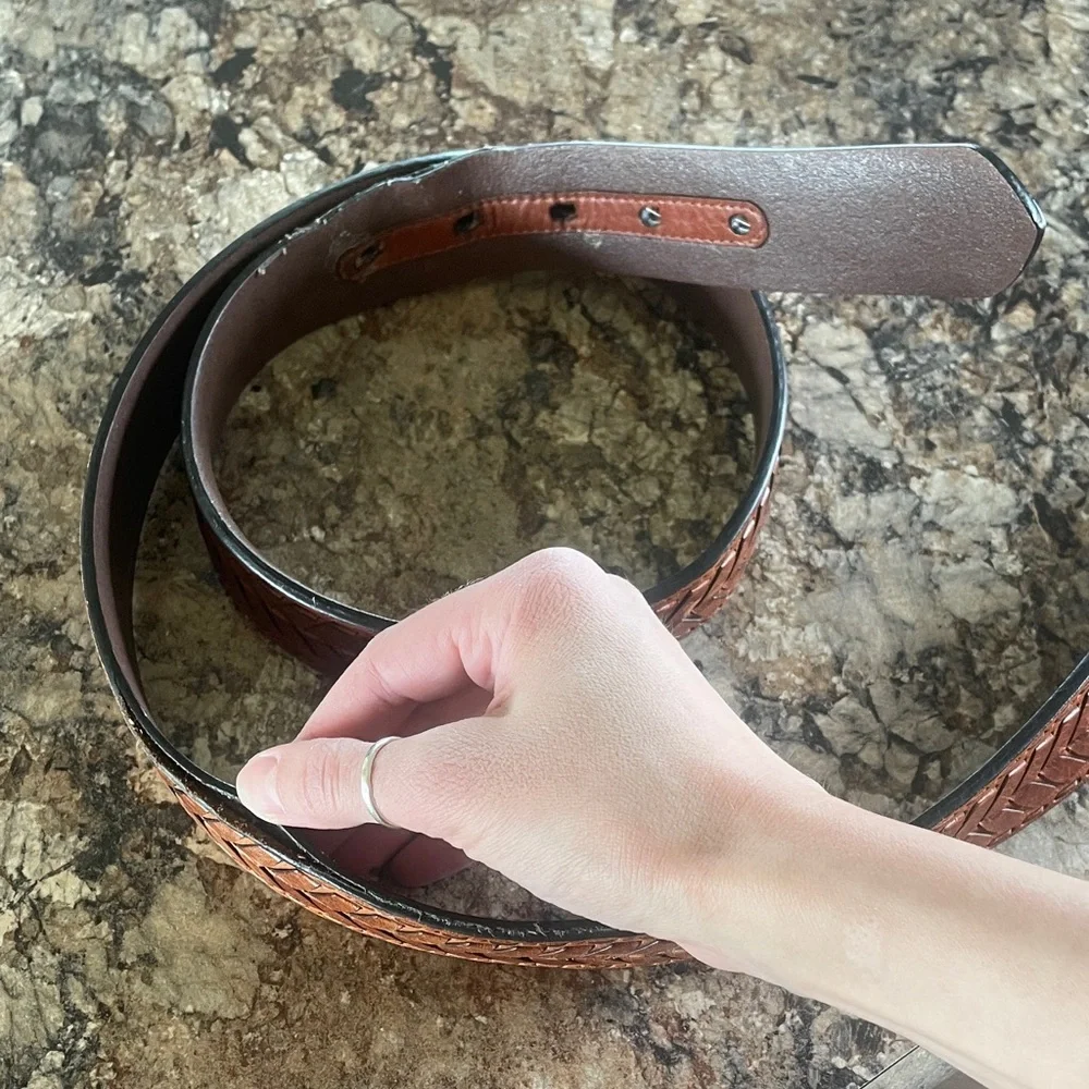 Ariat Western Brown Leather Woven Braided Men’s Belt Silver Tone Buckle Cowboy